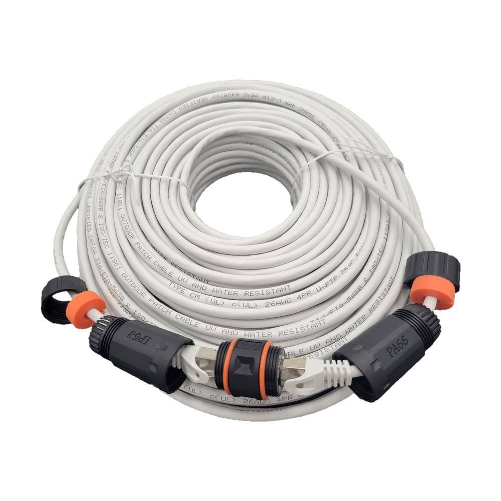 Micro Connectors Inc 200 ft. CAT6A Industrial Outdoor-Rated Shielded Ethernet 26AWG White-Cable Kit with Waterproof Coupler E09-200WOU-KT