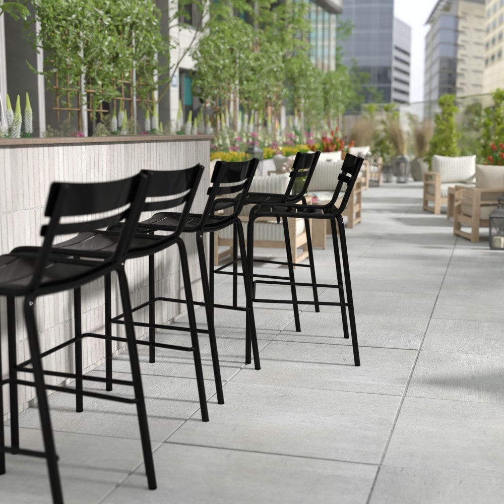 Modern Commercial Grade 2 Slat Indoor/Outdoor Steel Bar Stool