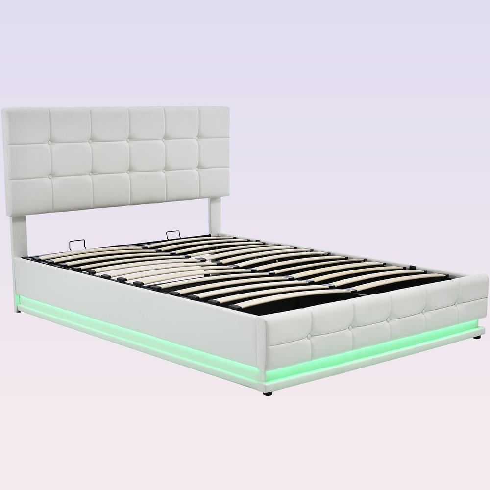 Modern Upholstered Storage Bed with LED Lights and USB charger