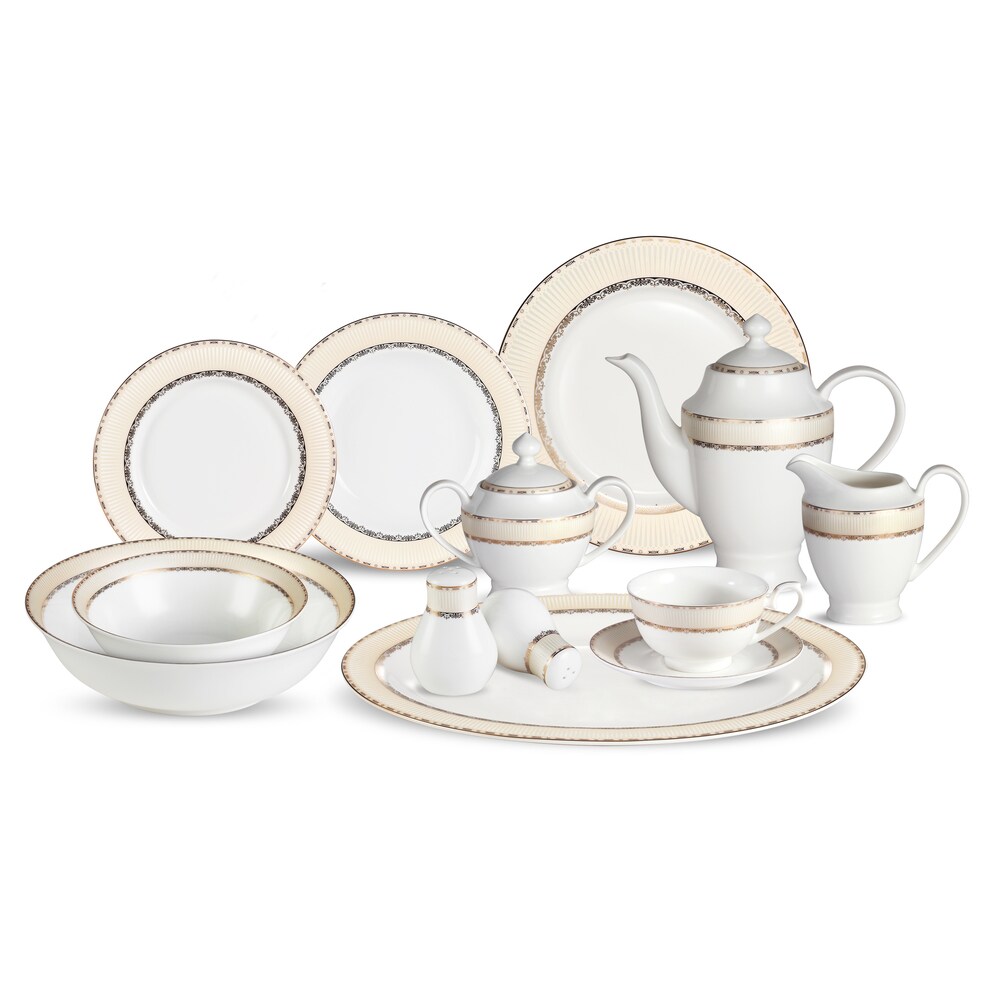 Lorren Home Trends 57 piece Margaret Bone China Dinnerware Set (Service for 8)