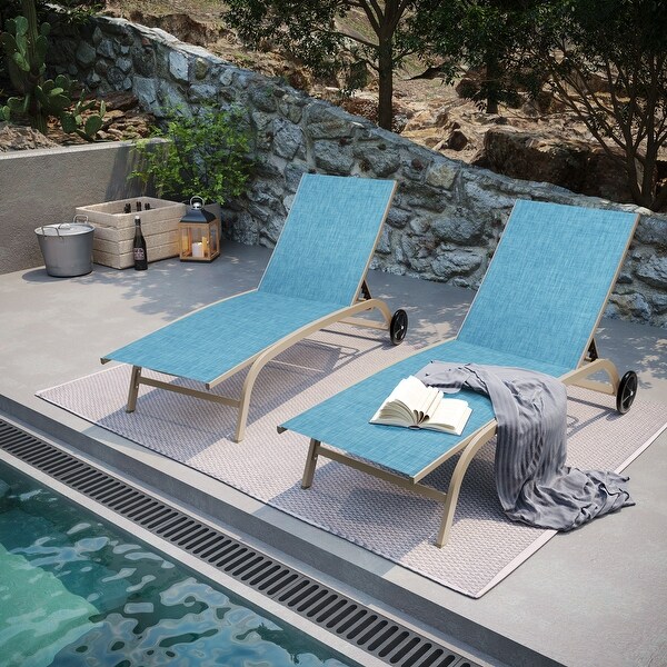 Pellebant 2PCS Outdoor Adjustable Chaise Lounge Chair with Wheels