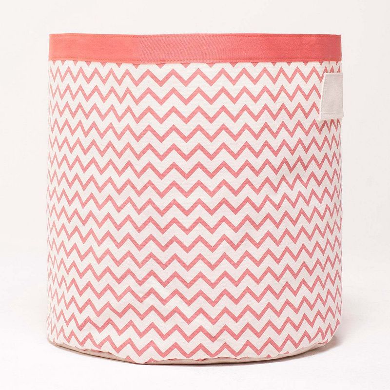 Cylindrical Cotton Canvas Storage Bin ZigZag Red