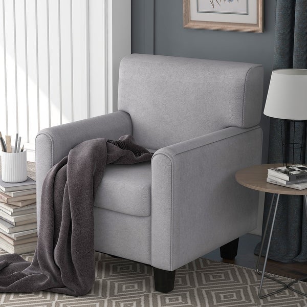 Linen Upholstered Accent Armchair with Tapered Solid Wood Legs and Square Arm