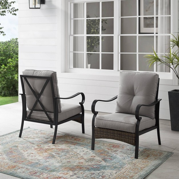 2pk Dahlia Outdoor Steel Arm Chairs Taupe matte Black Crosley