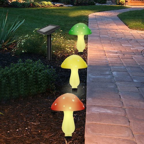 My Fun Corp Outdoor Garden Solar Powered Mushroom 3-Light LED Pathway Light