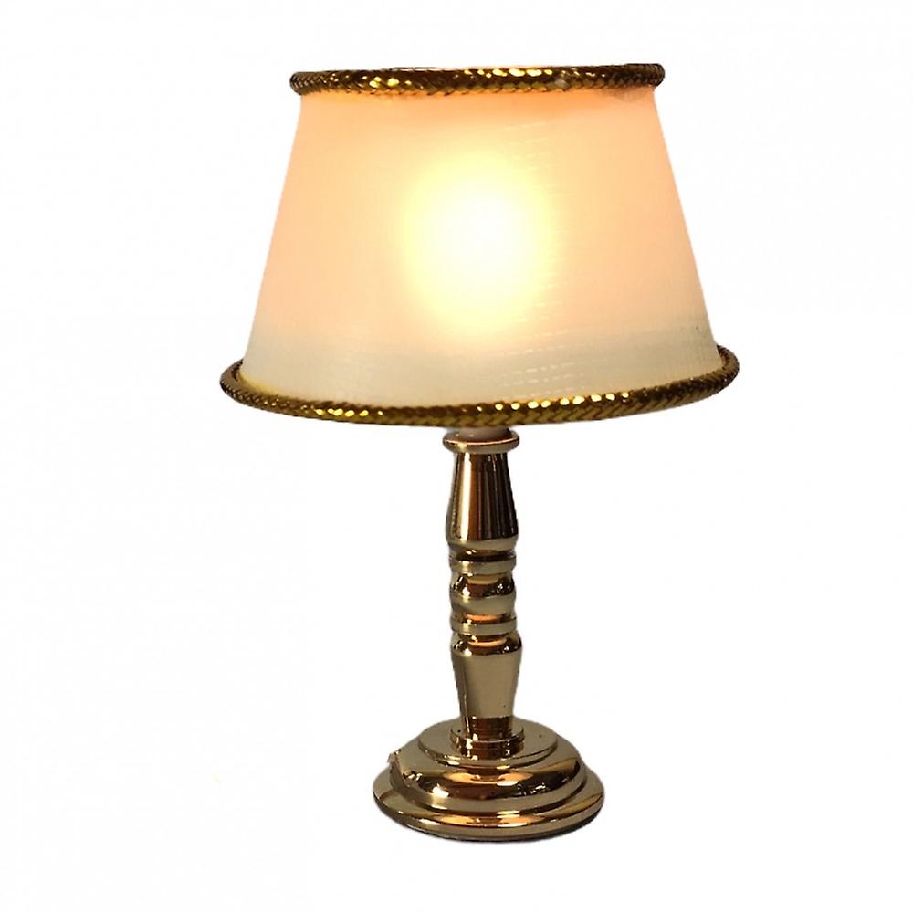 Dolls House Brass Table Lamp Gold Edged White Shade 12v Electric Lighting