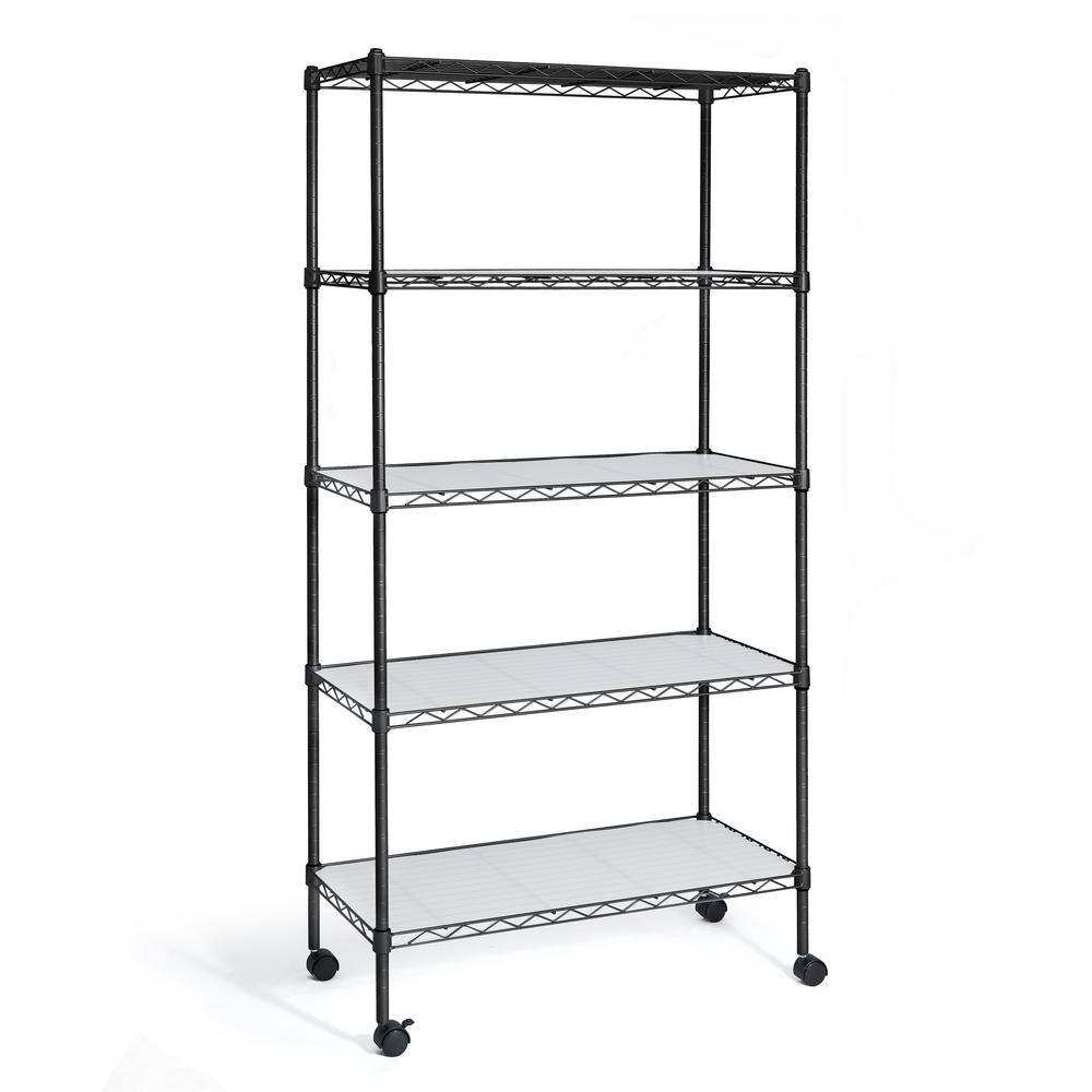 CAPHAUS Black 5-Tier Adjustable Height Welded Garage Storage Shelving Unit with LinerWheels (30 in. W x 61 in. H x 14 in. D) RWW-CH30145WL-BK