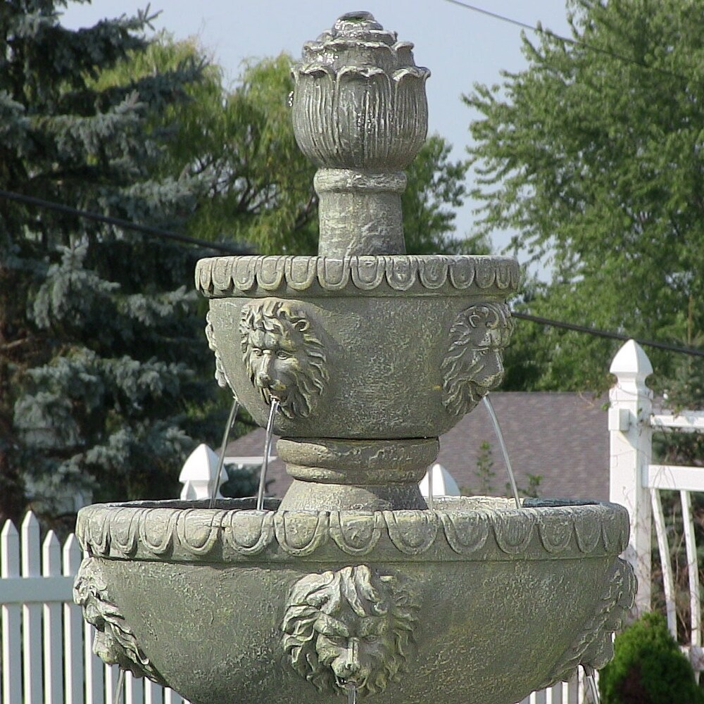 4 Tier Lion Head Outdoor Water Fountain Backyard Patio Feature   53\