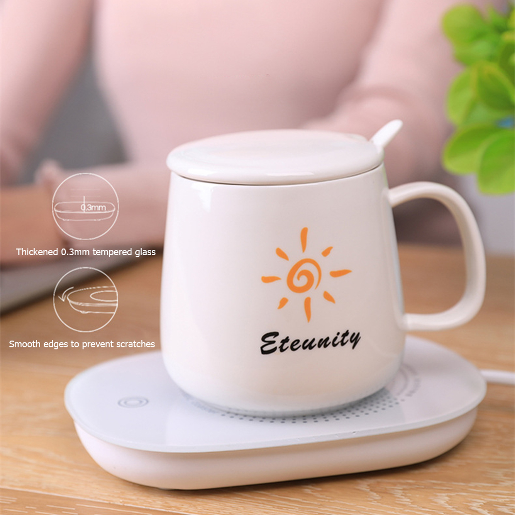 AMNHDO 55-Degree USB Cup Heated Coaster Gravity Sensor Mug Warmer Pad Mat (White)