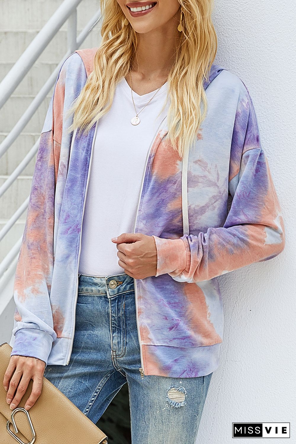 Tie Dye Zipper Long Sleeve Hoodie Coat