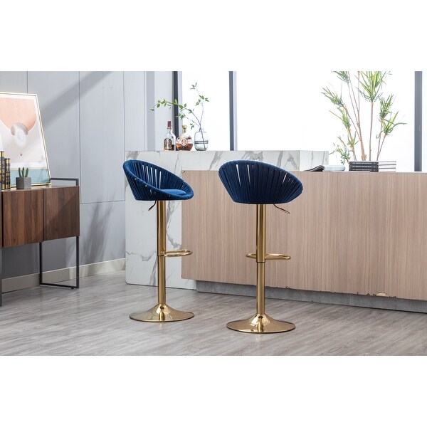 Modern Velvet Counter Height Barstools， with Low Back Ajustable Swivel Kitchen Bar Chairs with Gold Footrest， Set of 2