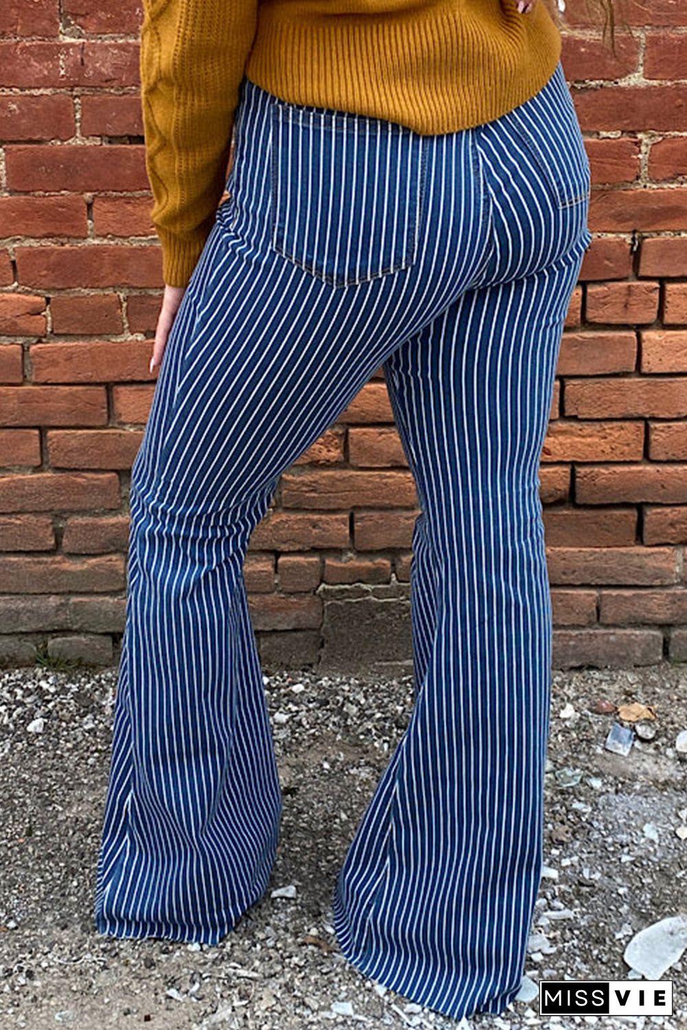 Plus Size High Waist Pin Stripe Flared Jeans