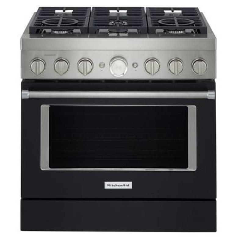 KitchenAid 36-inch Freestanding Gas Range with Even-Heat? True Convection KFGC506JBK