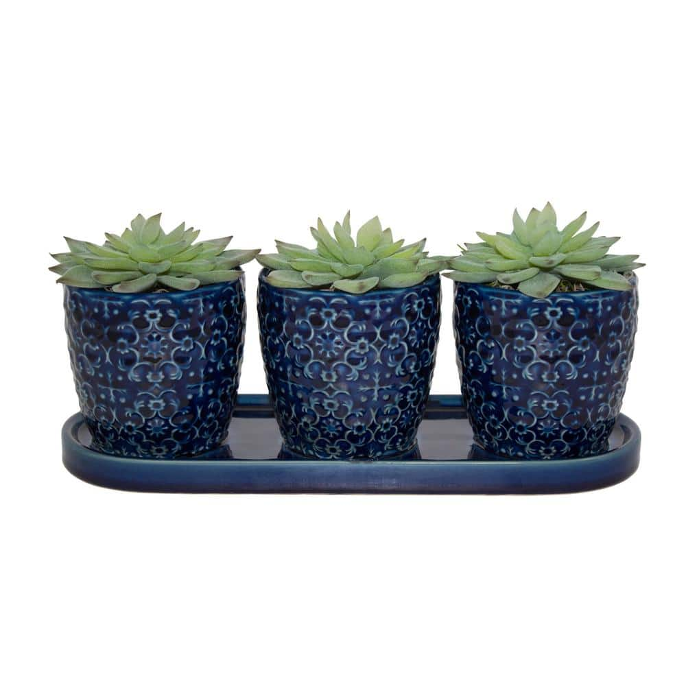 Trendspot 12 in. Blue Mediterranean Bell Ceramic Trio Planter CR00684S-120M