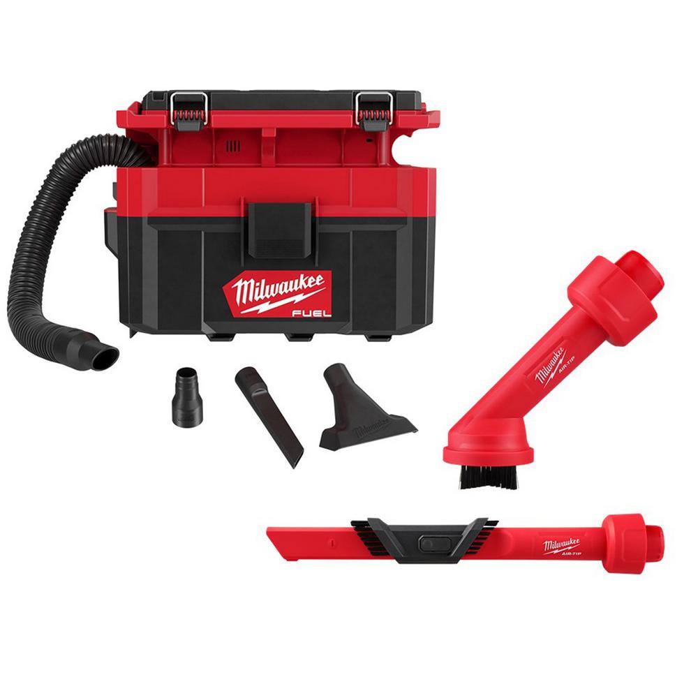 MW M18 FUEL PACKOUT Cordless 2.5 Gal. WetDry Vacuum with AIR-TIP 1-14 in. - 2-12 in. (2-Piece) Brush and Crevice Kit 0970-20-49-90-2035-49-90-2023