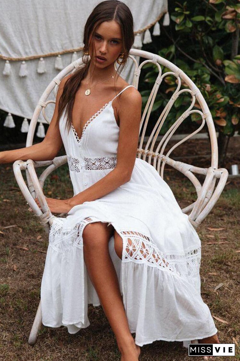 Exquisite Crochet Single-Breasted V Neck Cover Up