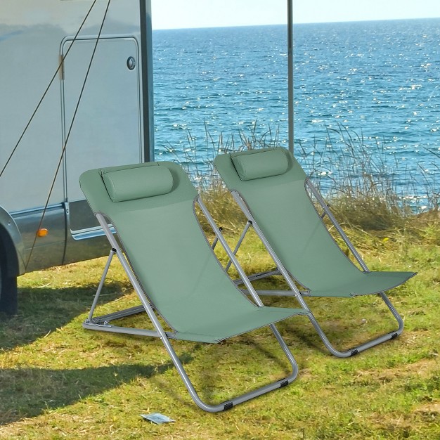 Costway Set Of 2 Beach Chair Portable 3 position Lounge Chair W Headrest Blue green orange