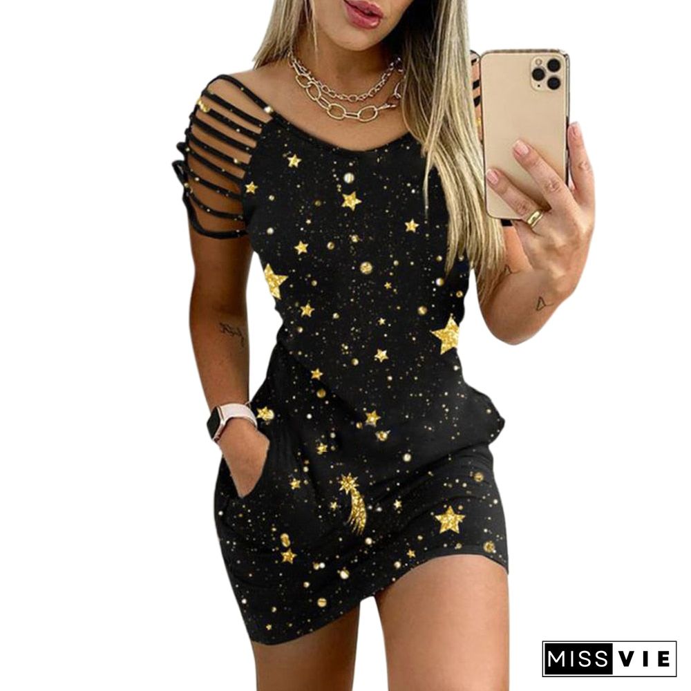 Summer Elegant Cut Out Short Sleeve Party Dress Sexy Mini Dress Ladies Spring Casual Fashion Slit Fit Dress Vestidos D30