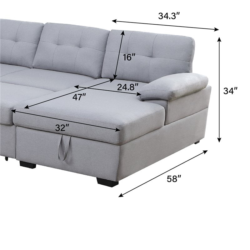 Alexent 5-Seat Modern Fabric Sleeper Sectional Sofa with Storage in Ash