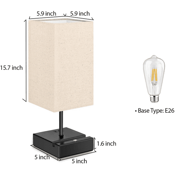 Eva's Light Nightstand Lamps set of 2, 3-Way Dimmable Bedside Lamp with USB / Type C Port and Outlet for Bedrooms