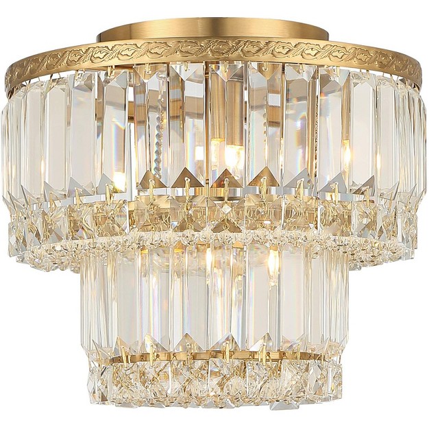 Wide Soft Gold 3 light Led Faceted Crystal For Bedroom Living Room