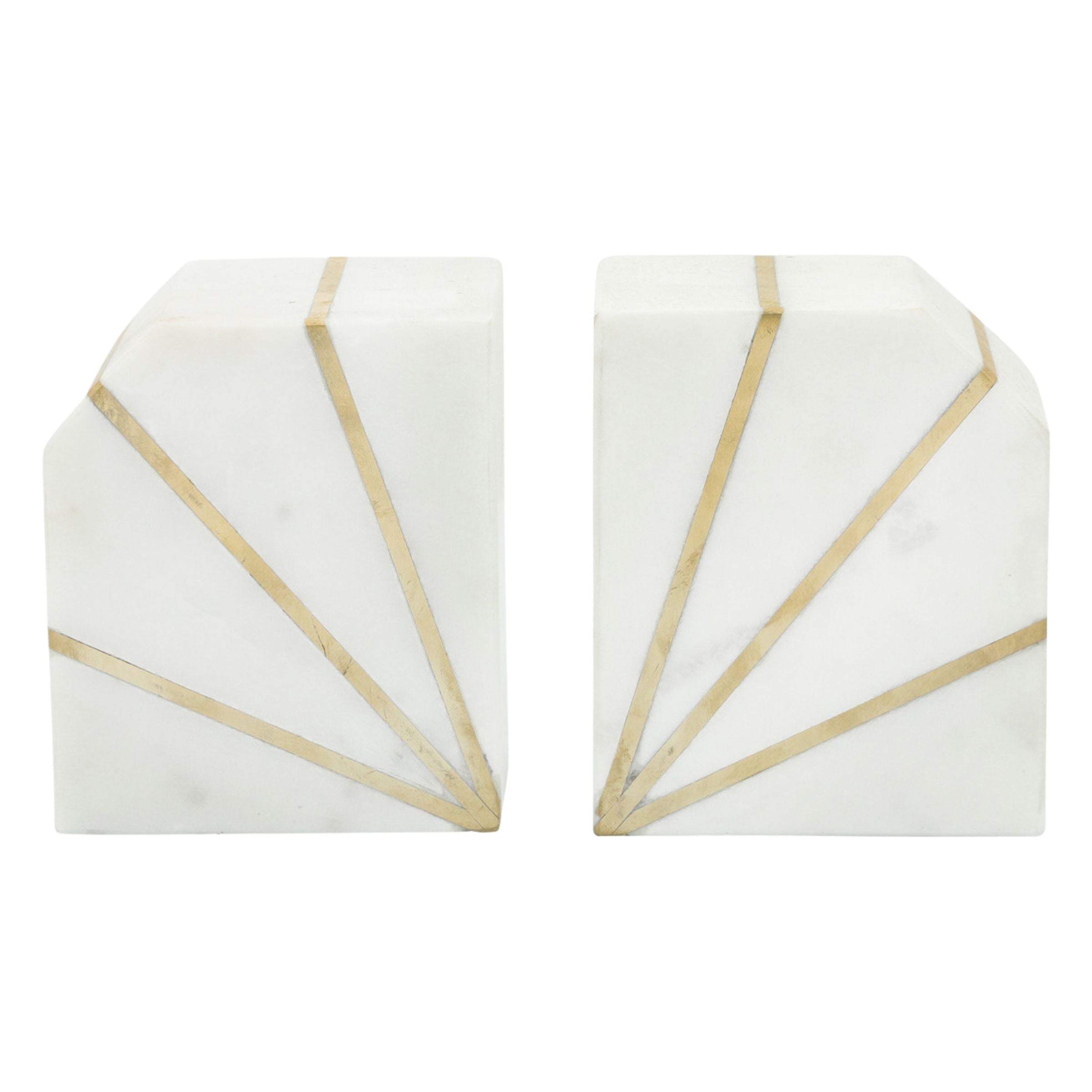 Set Of 2 Polished Bookends Marble 12 Cm - White And Gold 15978-02