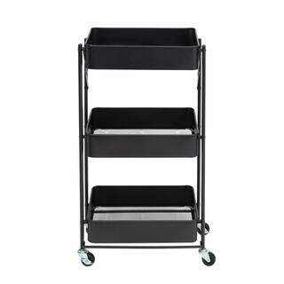 Honey-Can-Do 3-Tier Steel 4-Wheeled Folding Utility Cart in Black CRT-09584