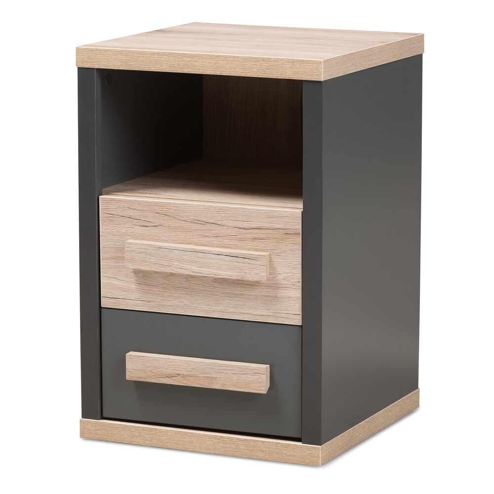 Contemporary Dark Grey and Light Brown Two Tone 2 Drawer Nightstand by Baxton Studio