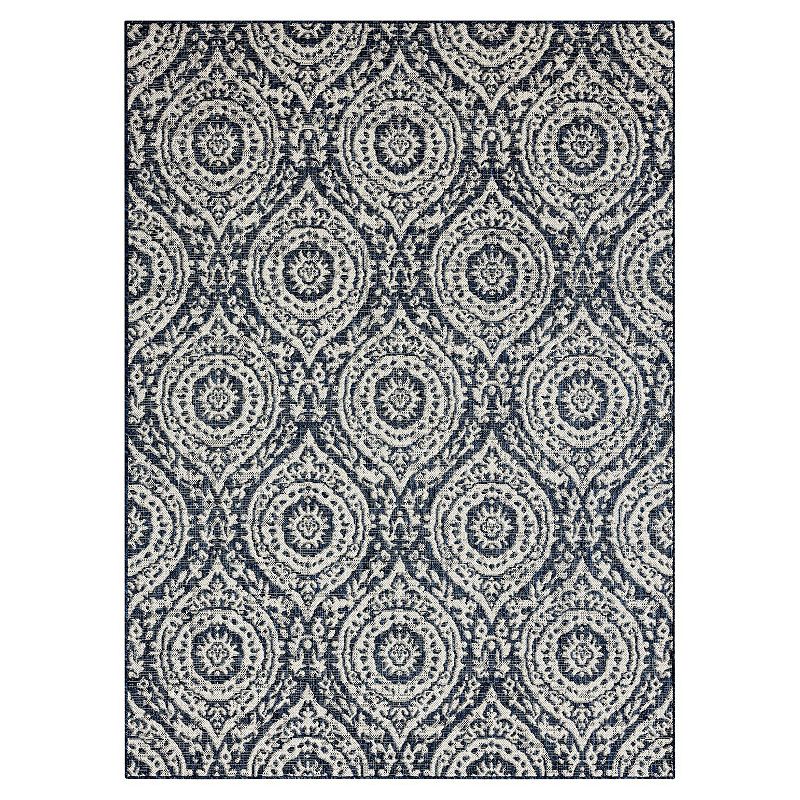 Nicole Miller New York Patio Country Zoe Moroccan Damask Indoor Outdoor Area Rug