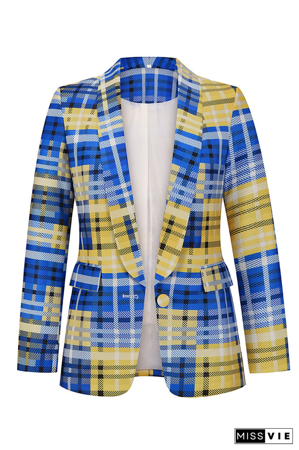 Multicolor Plaid Open Button Blazer Jackets