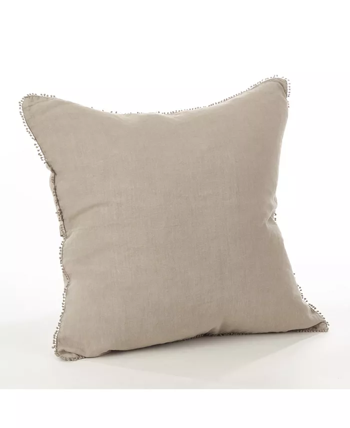 Saro Lifestyle Pom Pom Trim Linen Decorative Pillow， 20