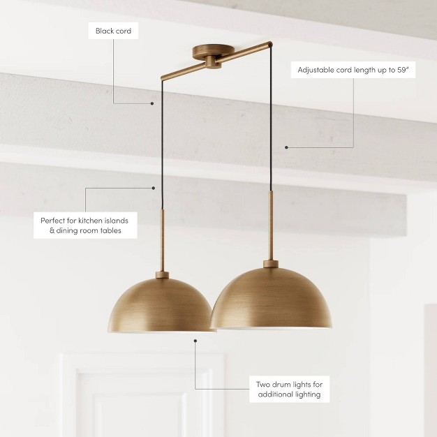 2 light Percy Modern Island Pendant Ceiling Fixture Light Vintage Brass Nathan James