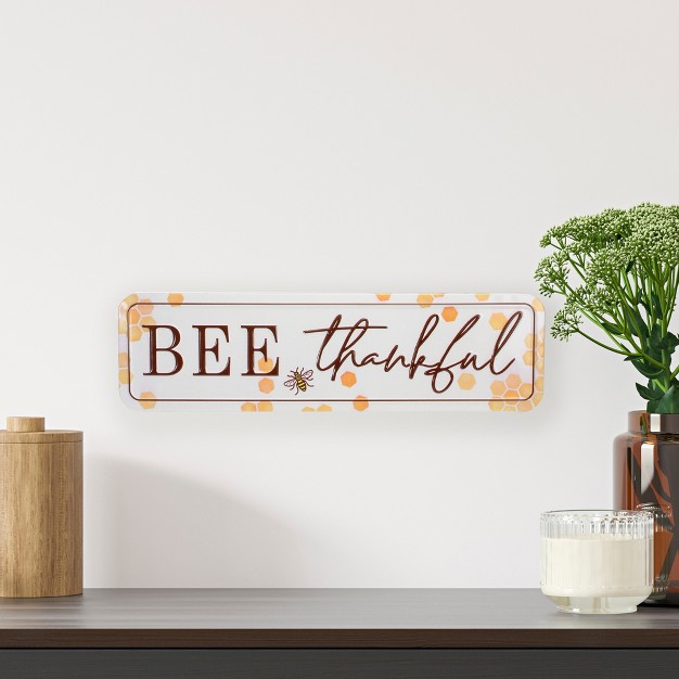 White And Brown quot bee Thankful quot Metal Sign With Honeycombs Wall Decor