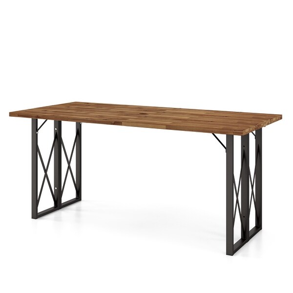 Costway 67'' Patio Rectangle Table HeavyDuty Acacia Wood Dining Table