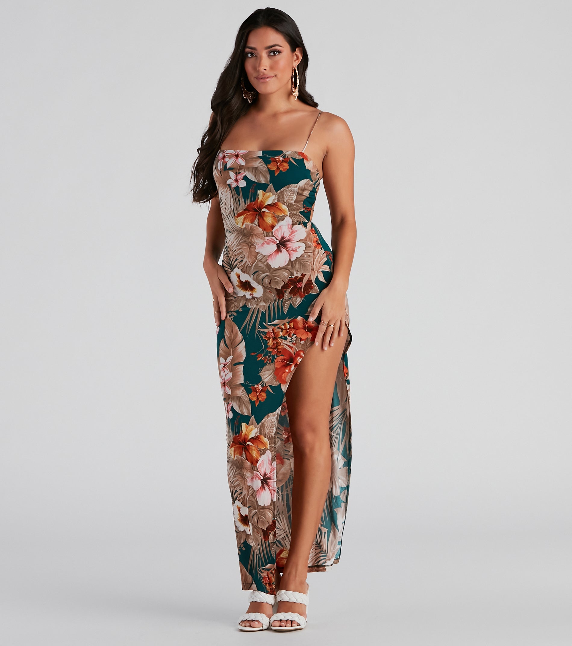 Tropical Flower Lattice Back Dress