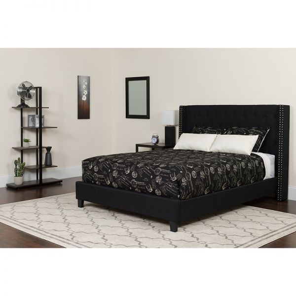 Riverdale Twin Size Tufted Upholstered Platform Bed in Black Fabric