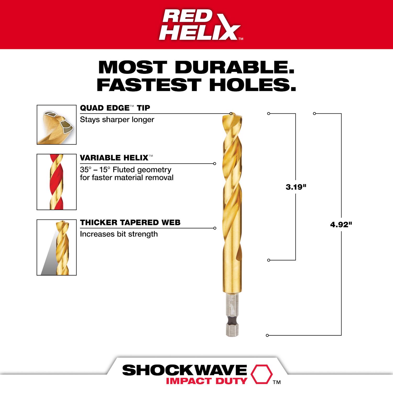 MW Shockwave 7/16 in. X 4.92 in. L Titanium Red Helix Drill Bit 1 pc