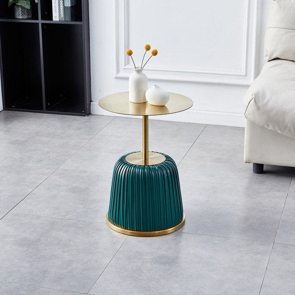 Metal Covered Side Table， Small Sofa Table， Exquisite End Table with Gold Table Top， Living Room Side Table