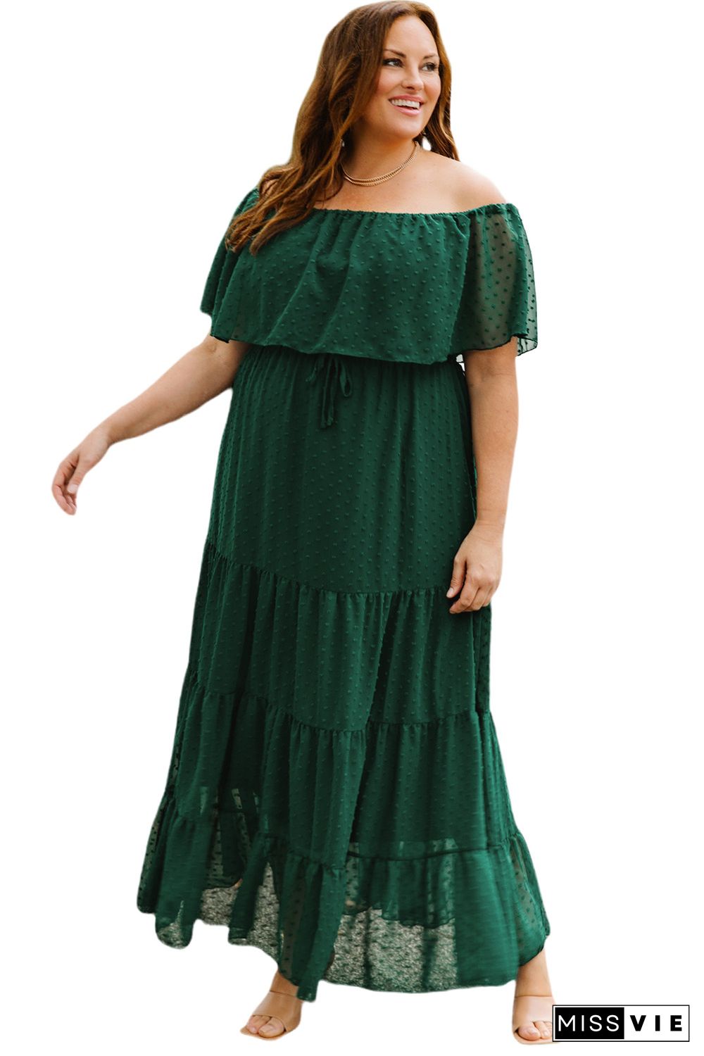 Green Swiss Dot Plus Size Ruffle Tiered Maxi Dress