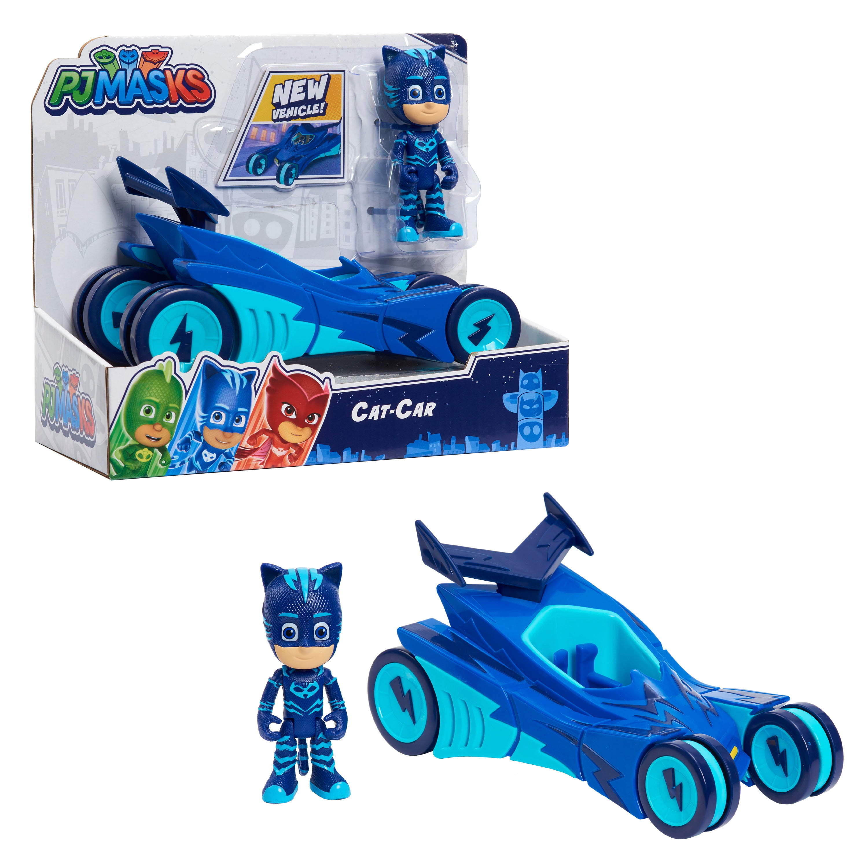 PJ Masks Catboy and Cat-Car， 2-Piece Articulated Action Figure and Vehicle Set， Blue，  Kids Toys for Ages 3 Up， Gifts and Presents