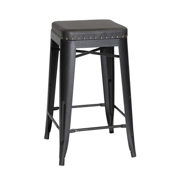 Carbon Loft Halstead Graphite Metal and Faux Leather Bar Stool - Set of 2