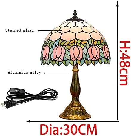 SHADY  Lamp Stained Glass Lamp Pink Tulip Bedroom Table lamp Reading Desk Light for Bedside Living Room Office Dormitory Dining Room Decorate Housewarming  12X12X18 Include Light B