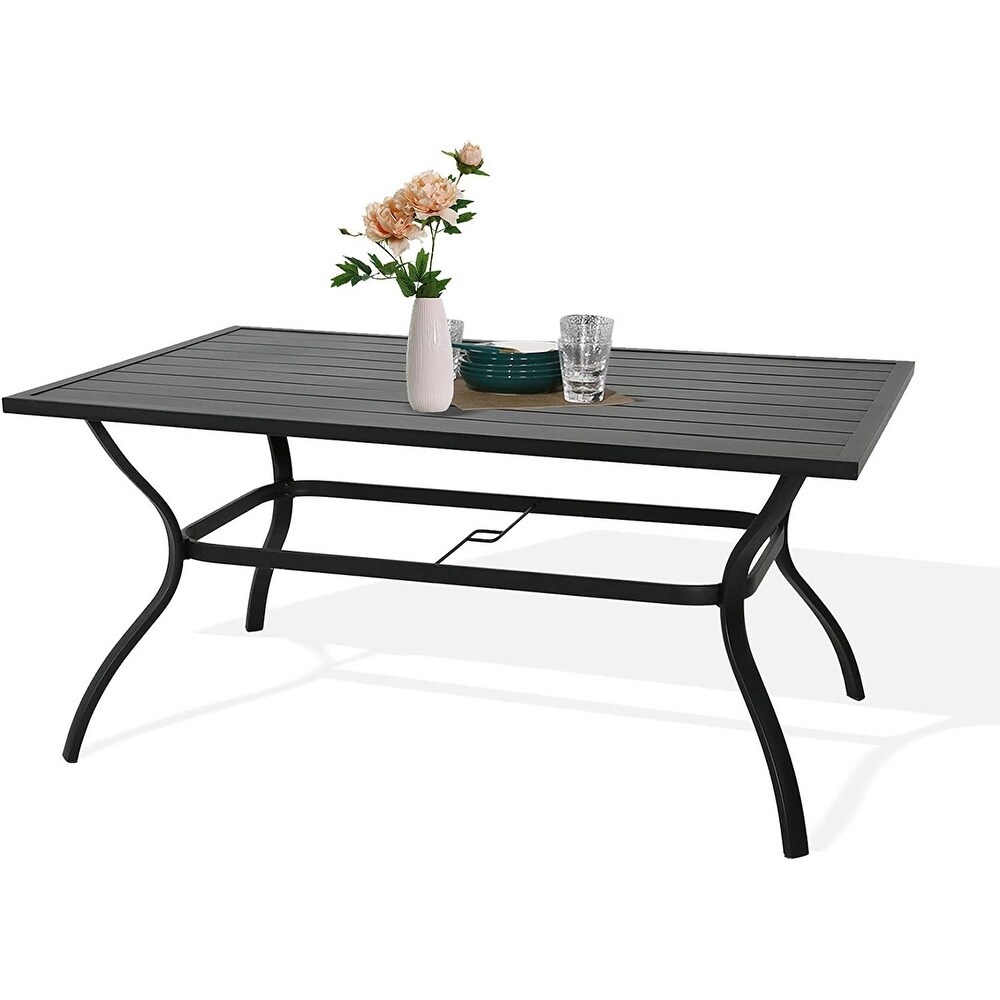 tradecheetllc Metal Slat Dining Table Bistro Table with Umbrella Hole