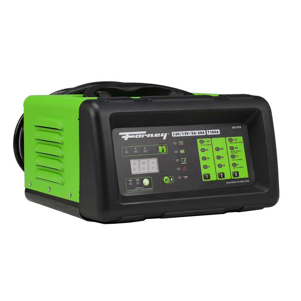 Forney 6-Volts at 2 Amp 10 Amp and 20 Amp and 12-Volts at 2 Amp 10 Amp 20 Amp and 100 Amp Start Battery Charger 52750