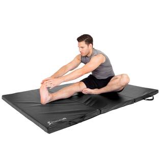 PROSOURCEFIT Tri-Fold Folding Thick Exercise Mat Black 6 ft. x 4 ft. x 2 in. Vinyl and Foam Gymnastics Mat with Carrying Handles ps-1953-tfm-l-black