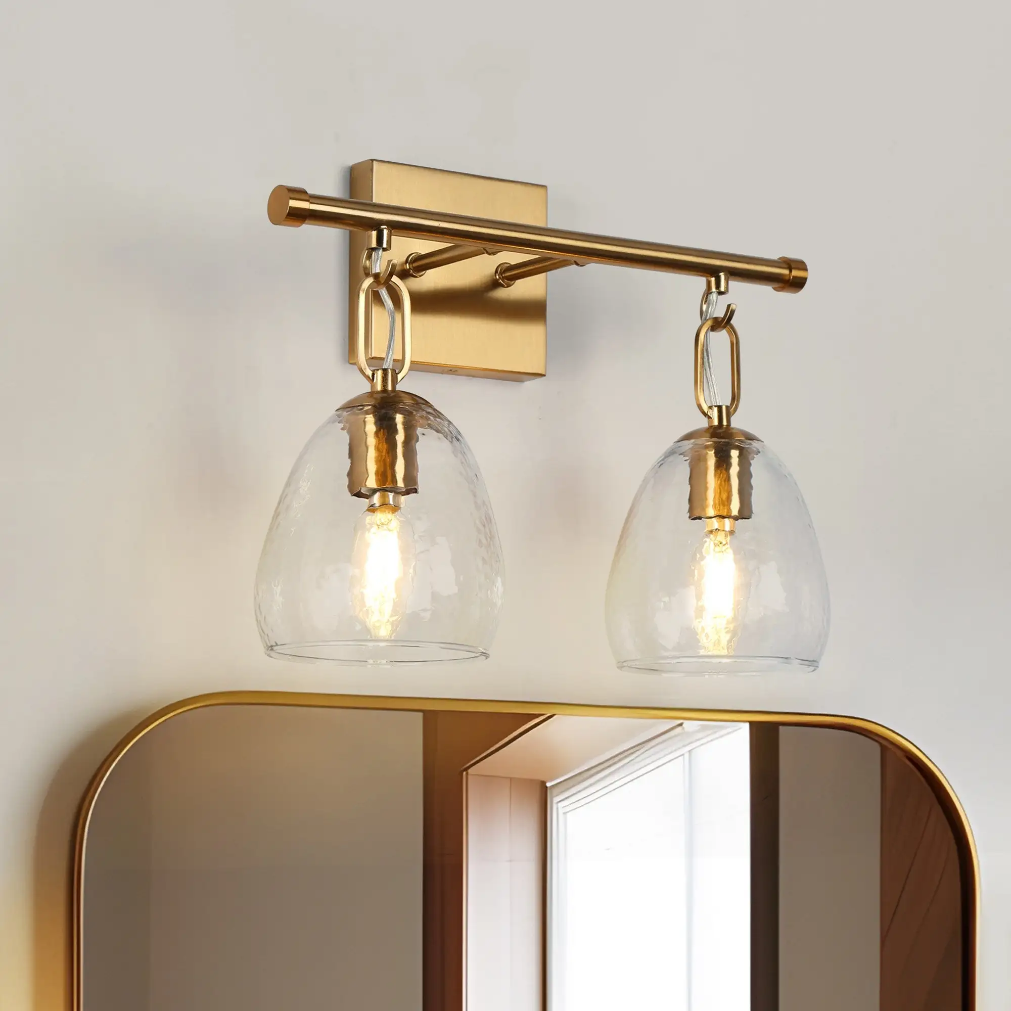 Blobfish Modern Gold 2-Light Glass Bathroom Vanity Light Linear Metal Wall Sconces - L 13.8