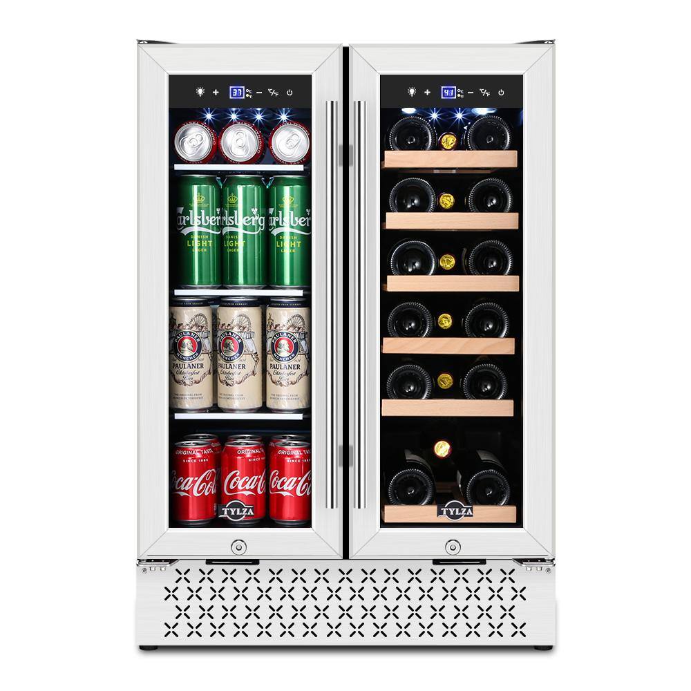 Tylza Dual Zone 24 in. 18-Bottle Wine and 57-Can Built-In and Freestanding Beverage Cooler in Stainless Steel with Safety Lock TYBC120-TYBC120