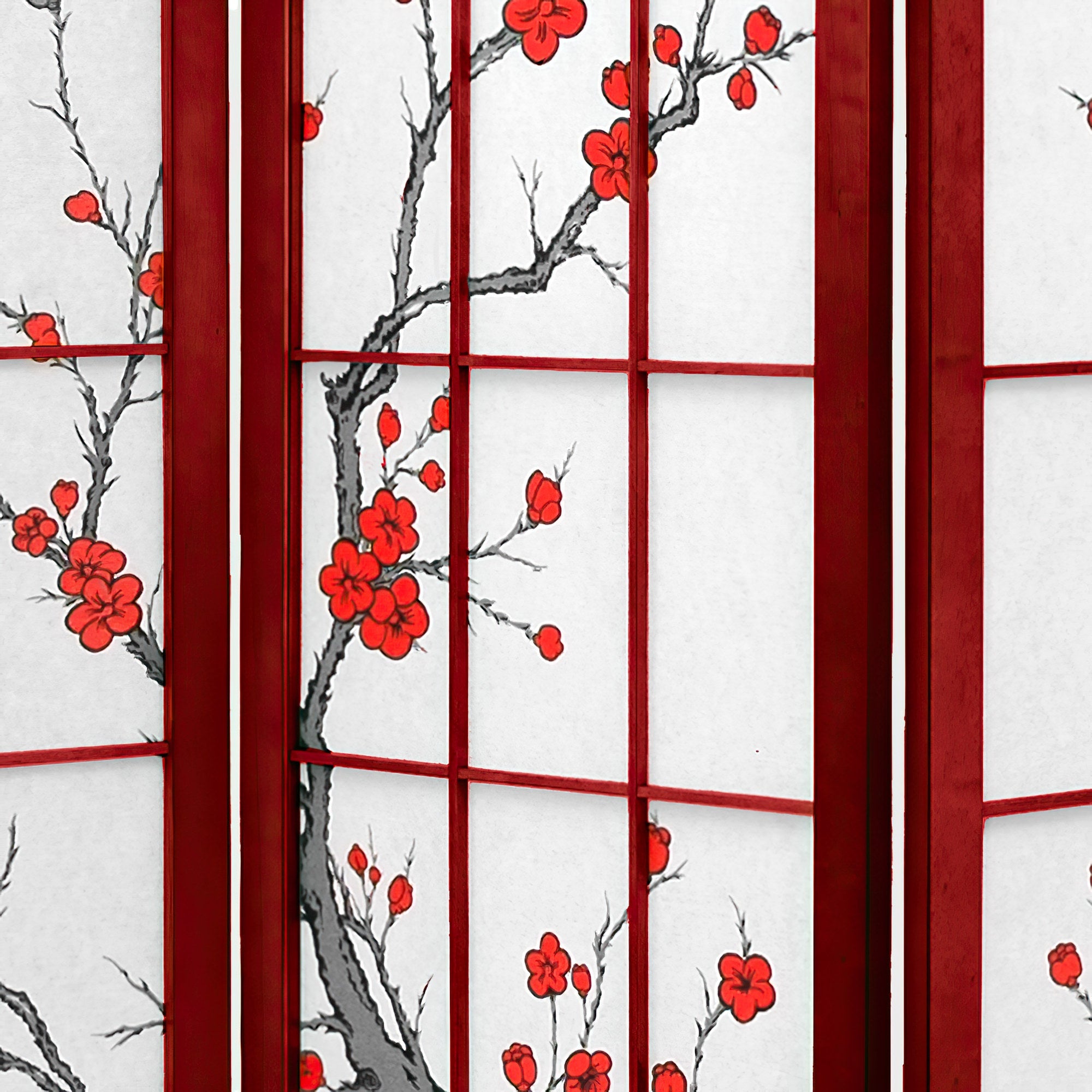 Oriental Furniture 4 ft. Tall Cherry Blossom Shoji Screen - Rosewood - 4 Panel