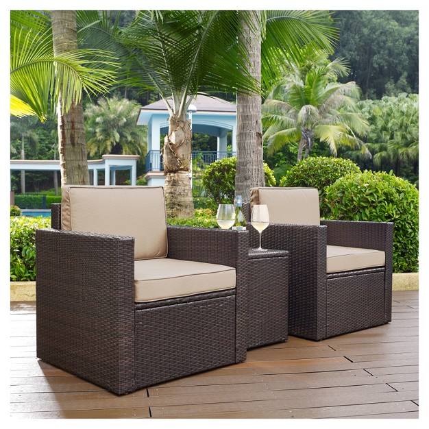 Palm Harbor 3pc All weather Wicker Patio Conversation Set Sand Crosley