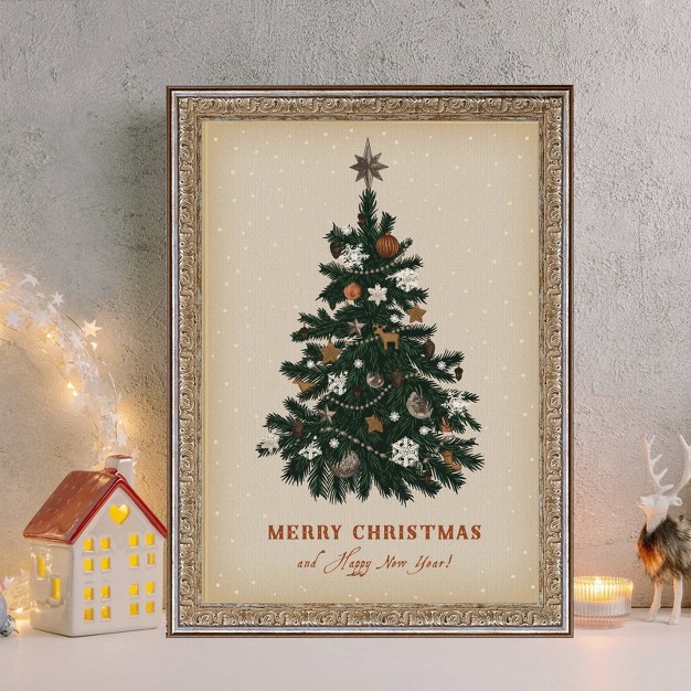 X 10 quot Merry Christmas And Happy New Year Tree Silver gold Frame Wall Canvas Petal Lane